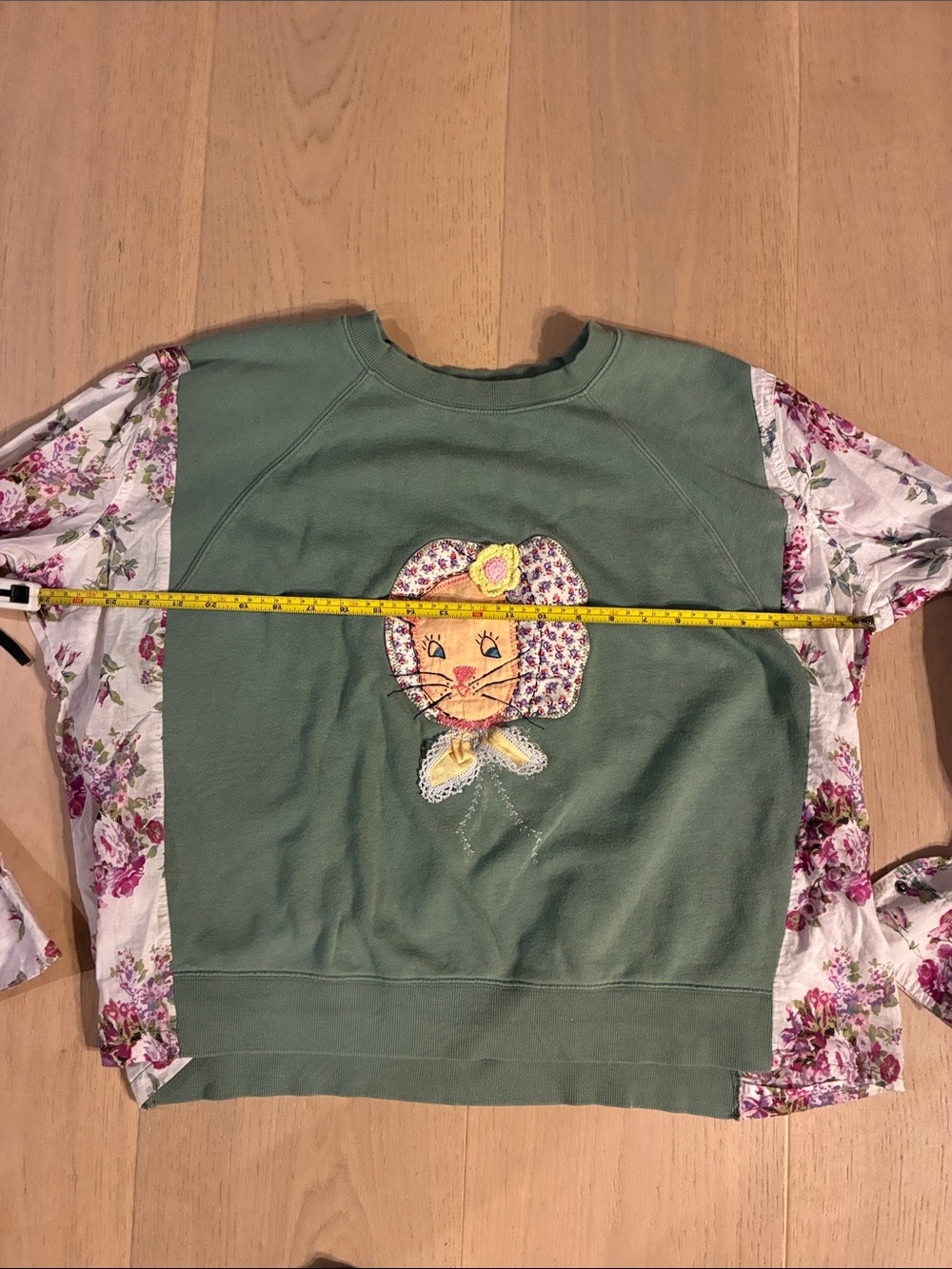 Upcycled Sweatshirt Mashup Cat Floral